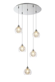 D0768  Talia 45cm Glass Round Pendant 5 Light Polished Chrome